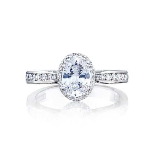 Tacori 18k White Gold Dantela Oval Diamond Engagement Ring Setting (0.45 CTW)