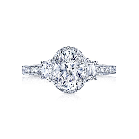 Tacori 18k White Gold Dantela Oval Diamond Engagement Ring Setting (0.68 CTW)