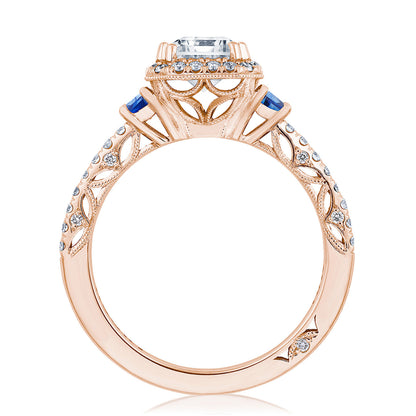 Emerald 3-Stone Engagement Ring with Blue Sapphires