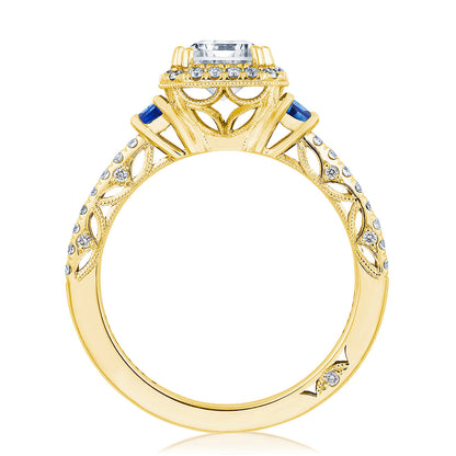 Emerald 3-Stone Engagement Ring with Blue Sapphires