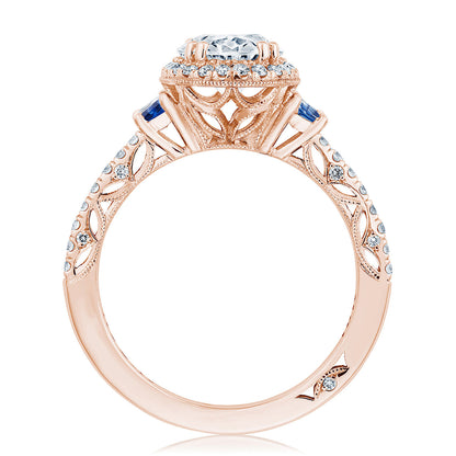 Oval 3-Stone Engagement Ring with Blue Sapphire