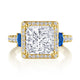 Princess 3-Stone Engagement Ring with Blue Sapphire