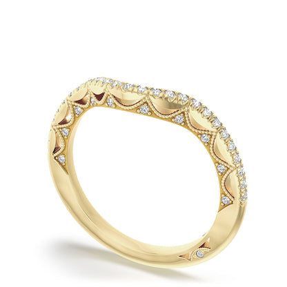 French Pavé Diamond Contour Wedding Band