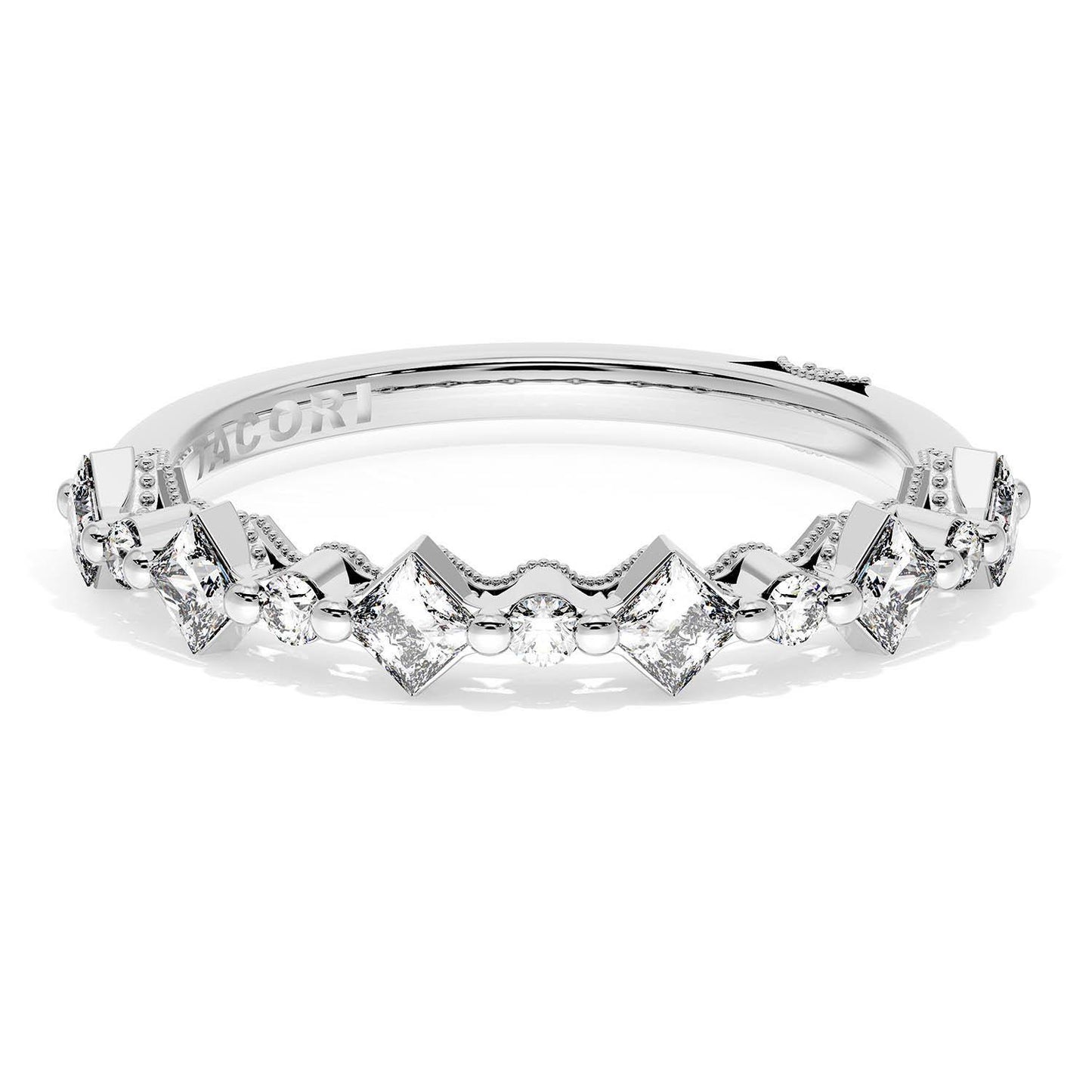 Carré and Round Diamond Wedding Band, 3.70mm