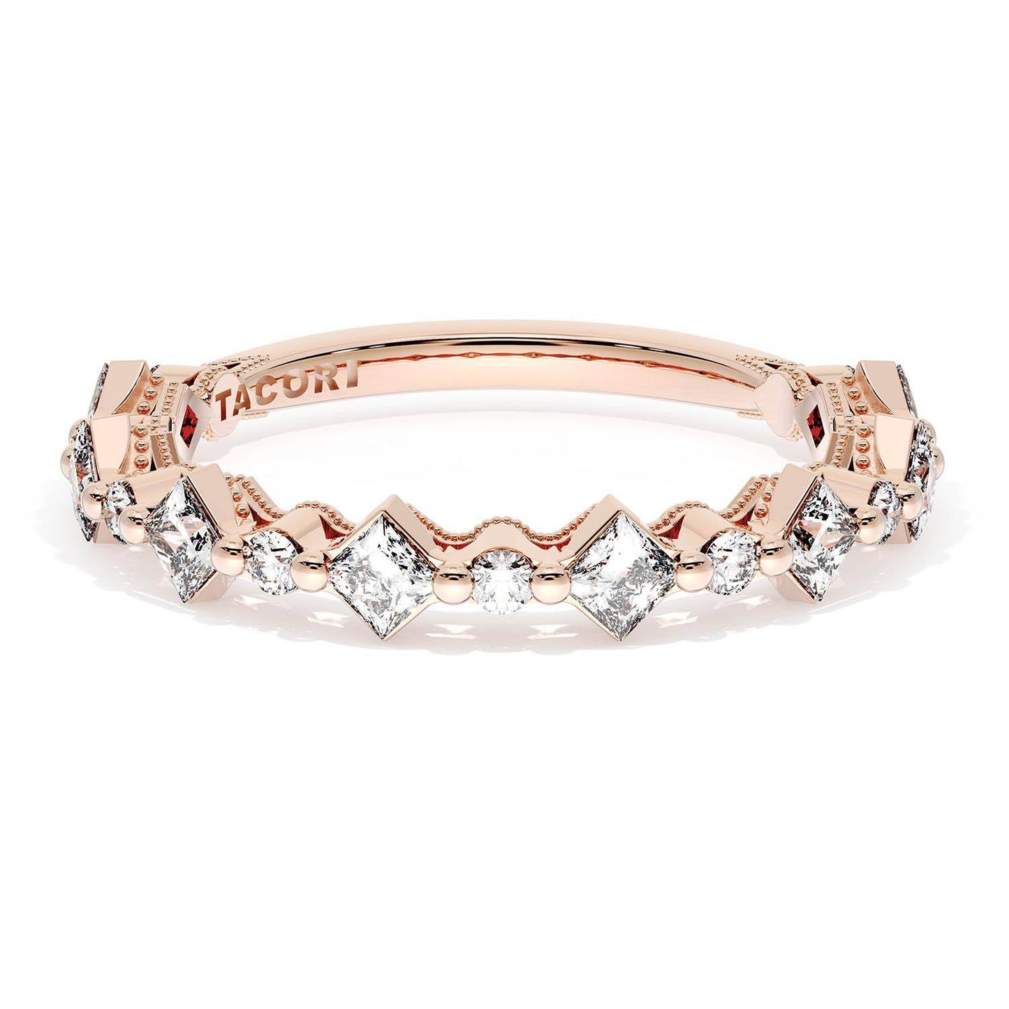 Carré and Round Diamond Wedding Band, 3.70mm