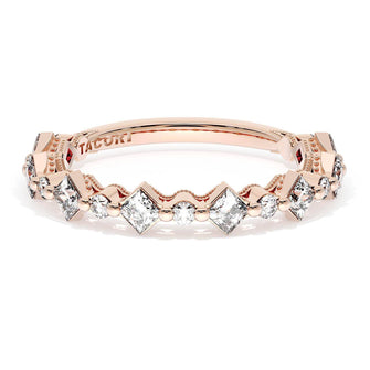 Carré and Round Diamond Wedding Band, 3.70mm