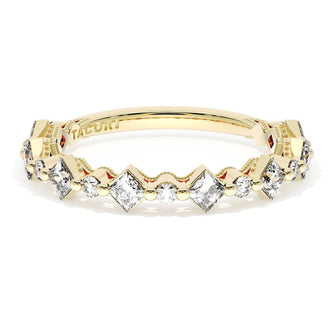 Carré and Round Diamond Wedding Band, 3.70mm