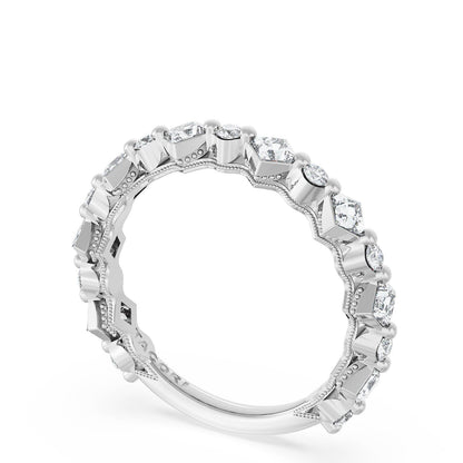 Carré and Round Diamond Wedding Band, 4.00mm