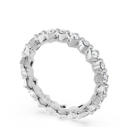 Carré and Round Diamond Wedding Band, 4.00mm
