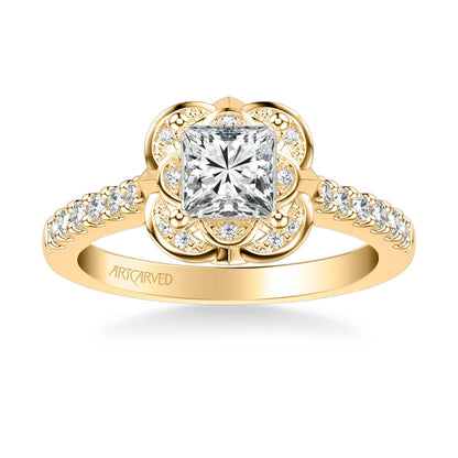 Skyler Contemporary Floral Halo Diamond Engagement Ring