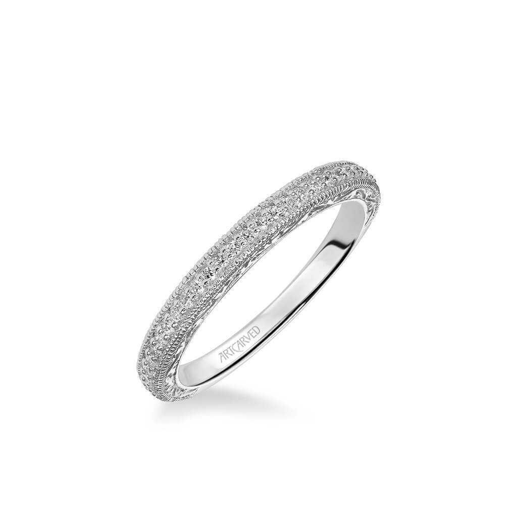 Anabelle Vintage Diamond and Milgrain Engraved Wedding Band