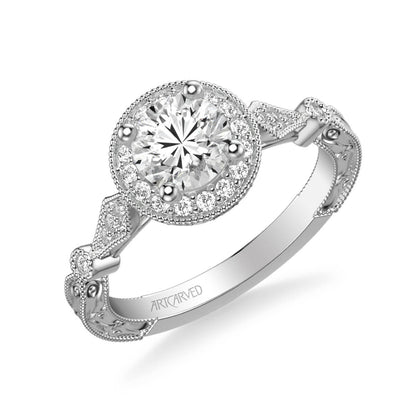 Crystal Vintage Round Halo Diamond Engagement Ring