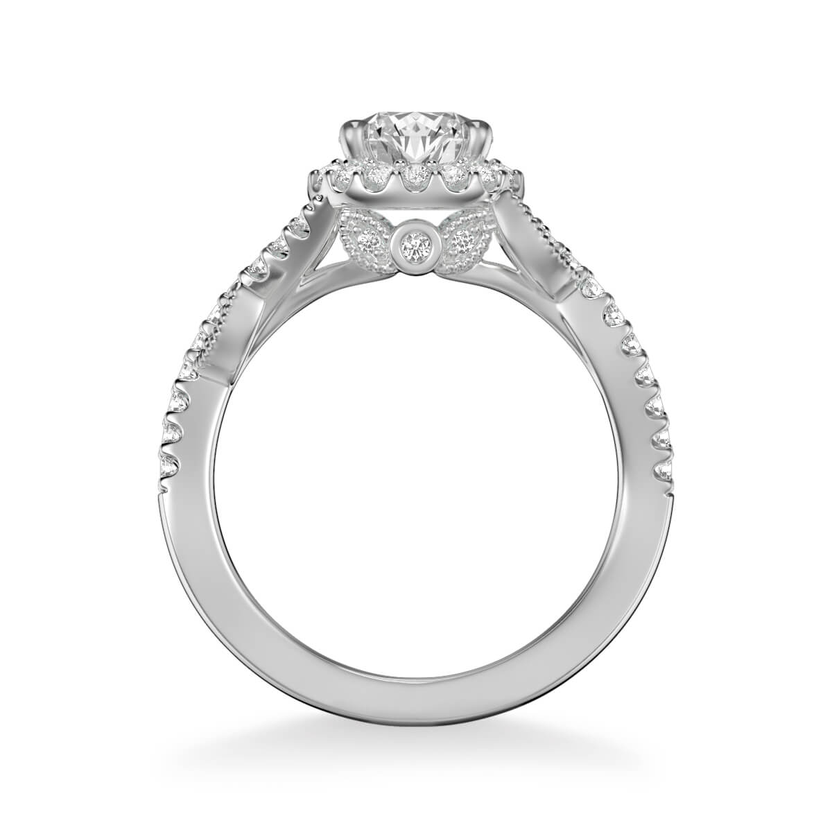 Thalia Contemporary Round Halo Floral Diamond Engagement Ring