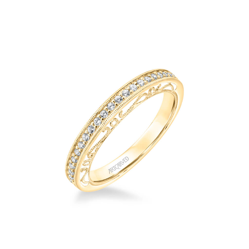 Velma Vintage Heritage Collection Diamond and Milgrain Filigree Scrollwork Wedding Band