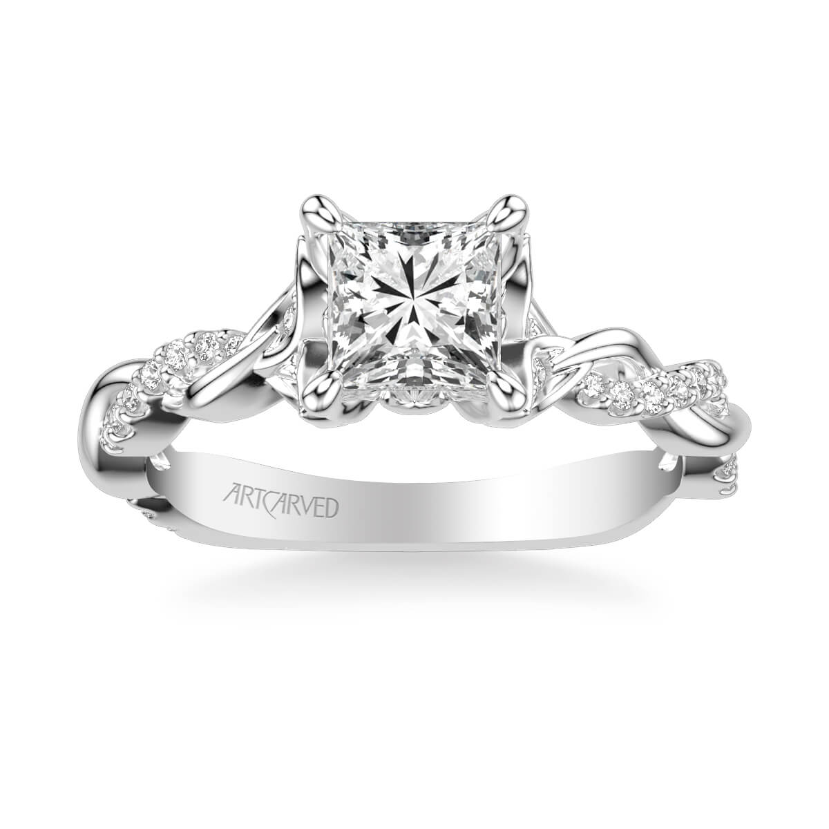 Amaryllis Contemporary Side Stone Floral Diamond Engagement Ring