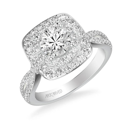 Kendra Contemporary Double Cushion and Round Halo Twist Diamond Engagement Ring