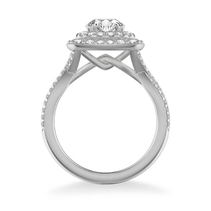 Kendra Contemporary Double Cushion and Round Halo Twist Diamond Engagement Ring