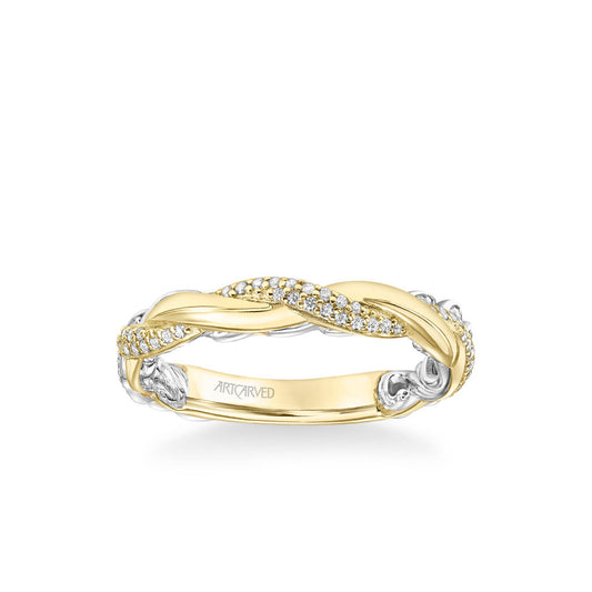 Starla Lyric Collection Contemporary Half Diamond Half Polished Twist Wedding Band