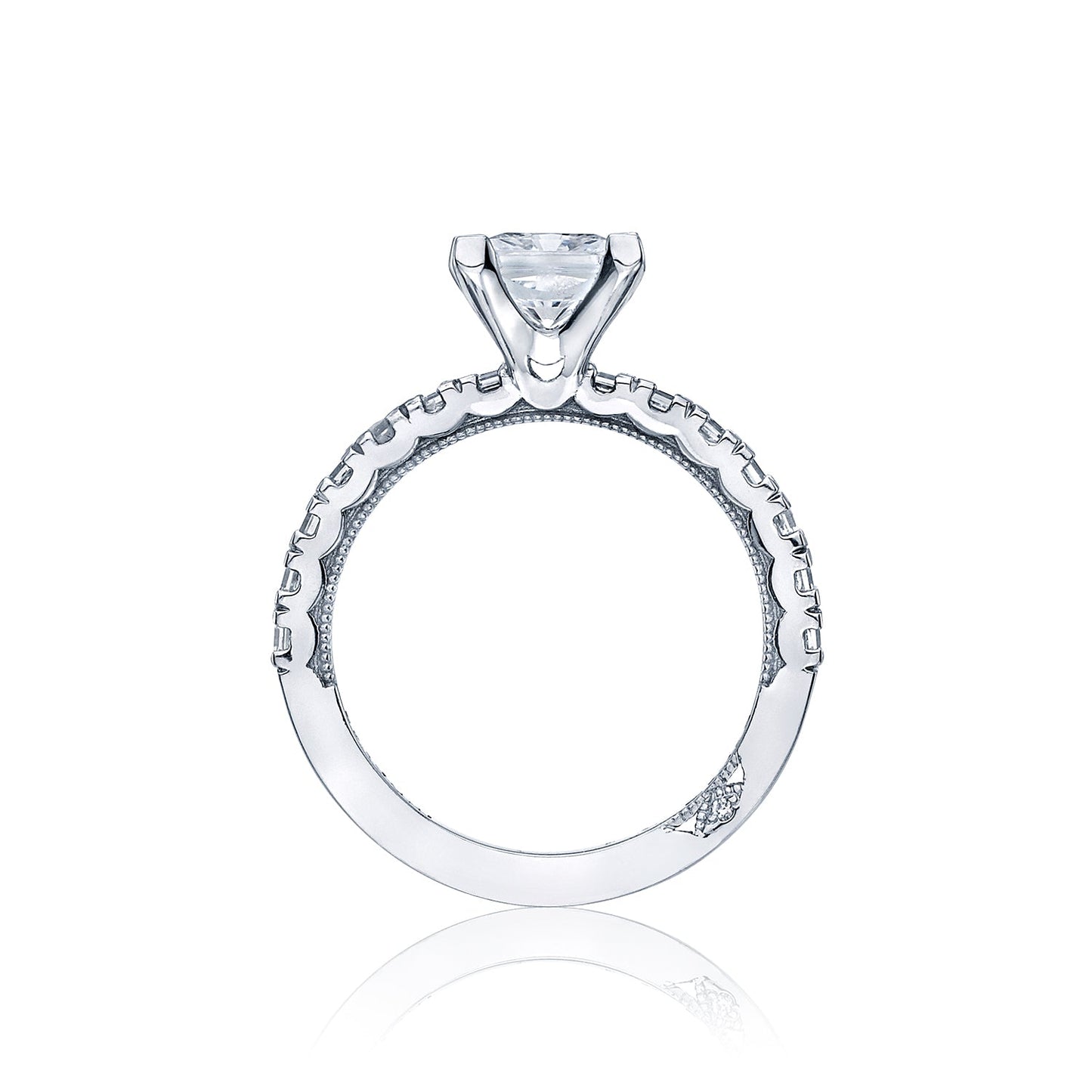 Tacori 18k White Gold Clean Crescent Princess Diamond Engagement Ring Setting (0.89 CTW)