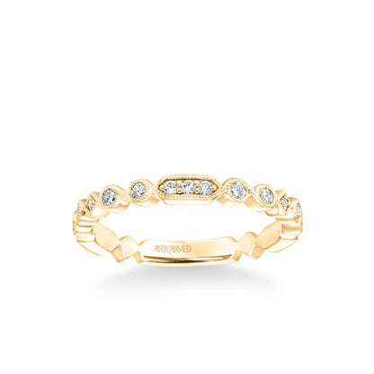 Stackable Band with Diamond and Milgrain Multi-Shape Alternating Design