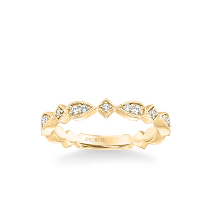 Stackable Band with Diamond and Milgrain Accented Multi-Shape Design