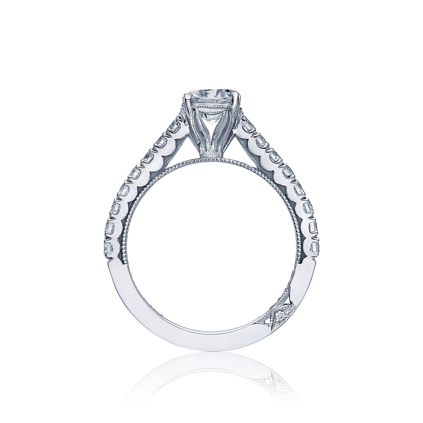 Tacori 18k White Gold Clean Crescent Round Diamond Engagement Ring Setting (0.53 CTW)