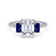 Emerald 3-Stone Engagement Ring in Blue Sapphire