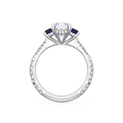 Emerald 3-Stone Engagement Ring in Blue Sapphire