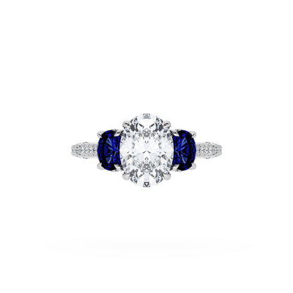 Oval 3-Stone Engagement Ring in Blue Sapphire