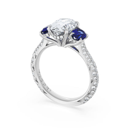 Oval 3-Stone Engagement Ring in Blue Sapphire
