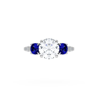 Round 3-Stone Engagement Ring in Blue Sapphire