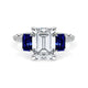 Emerald 3-Stone Engagement Ring in Blue Sapphire