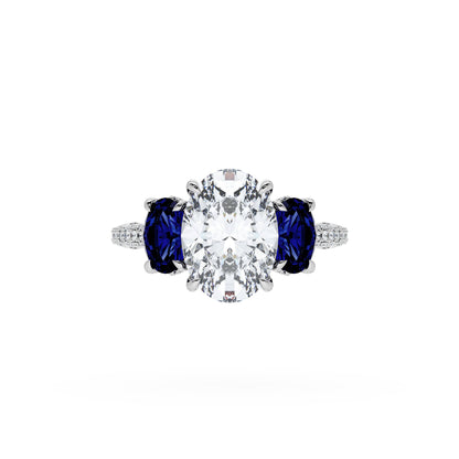 Oval 3-Stone Engagement Ring in Blue Sapphire