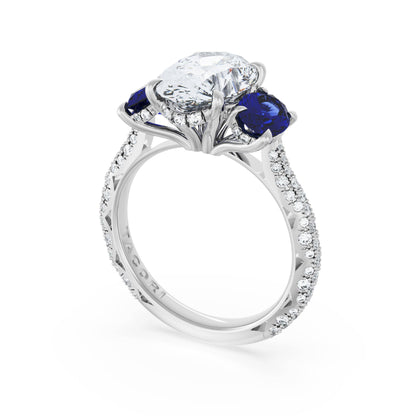 Oval 3-Stone Engagement Ring in Blue Sapphire