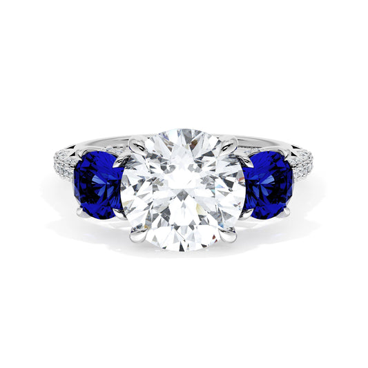 Round 3-Stone Engagement Ring in Blue Sapphire