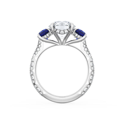 Round 3-Stone Engagement Ring in Blue Sapphire
