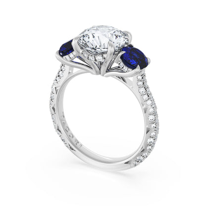 Round 3-Stone Engagement Ring in Blue Sapphire