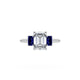 Emerald 3-Stone Engagement Ring in Blue Sapphire