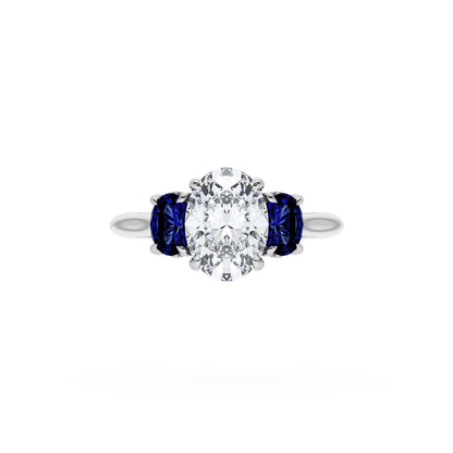 Oval 3-Stone Engagement Ring in Blue Sapphire