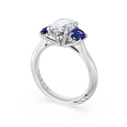Oval 3-Stone Engagement Ring in Blue Sapphire