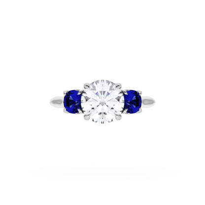 Round 3-Stone Engagement Ring in Blue Sapphire