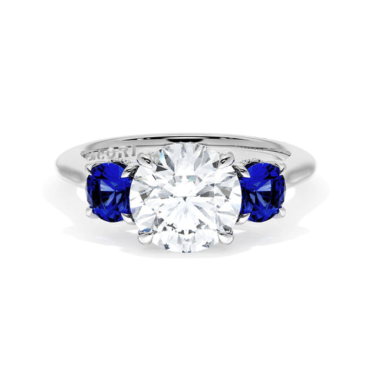 Round 3-Stone Engagement Ring in Blue Sapphire
