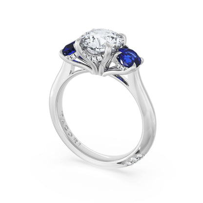 Round 3-Stone Engagement Ring in Blue Sapphire