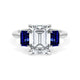 Emerald 3-Stone Engagement Ring in Blue Sapphire