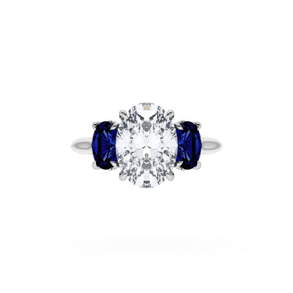 Oval 3-Stone Engagement Ring in Blue Sapphire