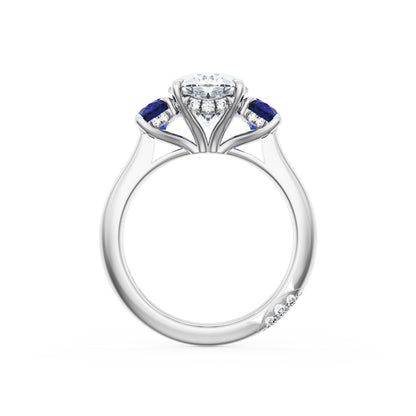 Oval 3-Stone Engagement Ring in Blue Sapphire