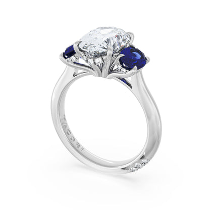 Oval 3-Stone Engagement Ring in Blue Sapphire