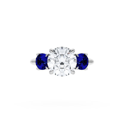 Round 3-Stone Engagement Ring in Blue Sapphire