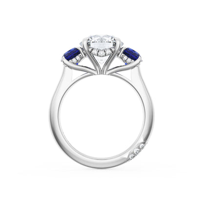Round 3-Stone Engagement Ring in Blue Sapphire