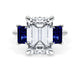 Emerald 3-Stone Engagement Ring in Blue Sapphire